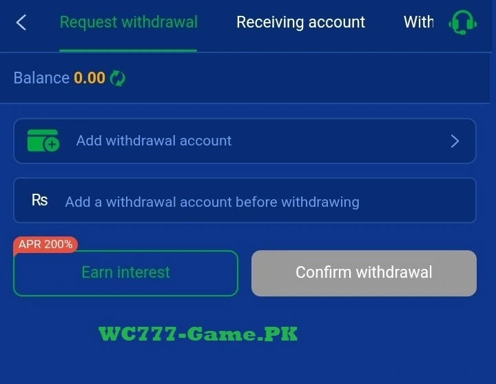 Withdraw money on WC777 Game